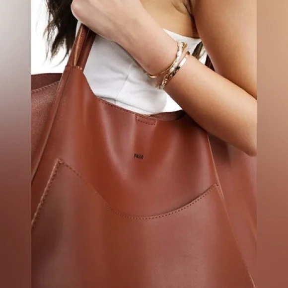 PASQ oversized slouch tote bag with removable pouch in brown - Picture 3 of 4